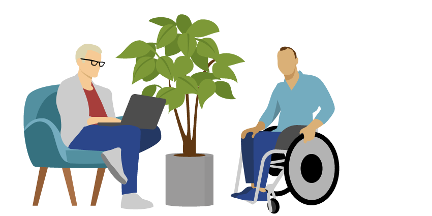 illustration shoing two people sitting down having mdiscussion